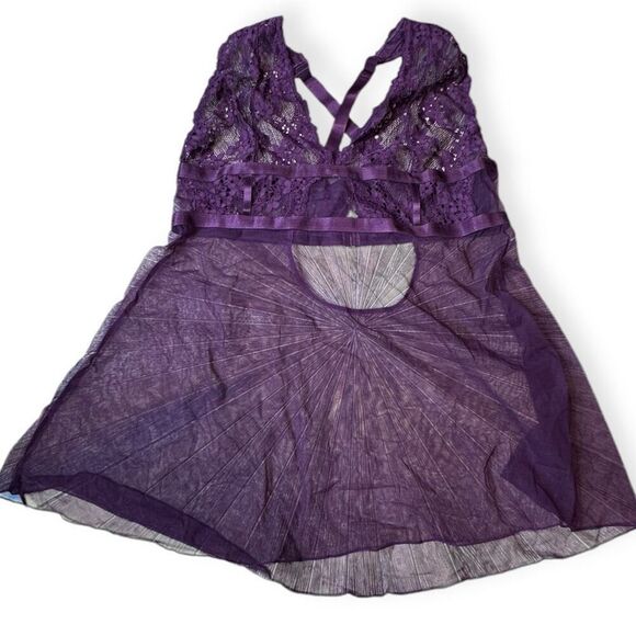 OH LA LA CHERI PARIS Women’s Dark Purple Lace Mesh Babydoll Lingerie Size XXL 2X - Picture 1 of 3